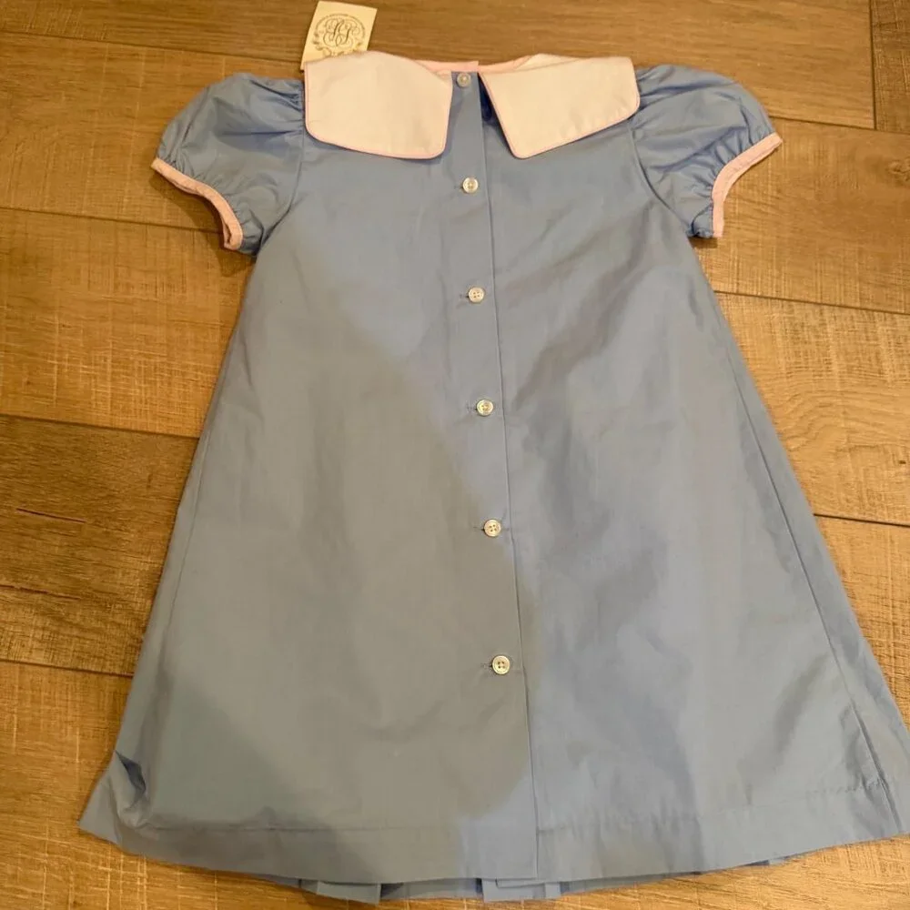 The Beaufort Bonnet Company Blue Dress With Embroidered Easter Bunny Puff Sleeve